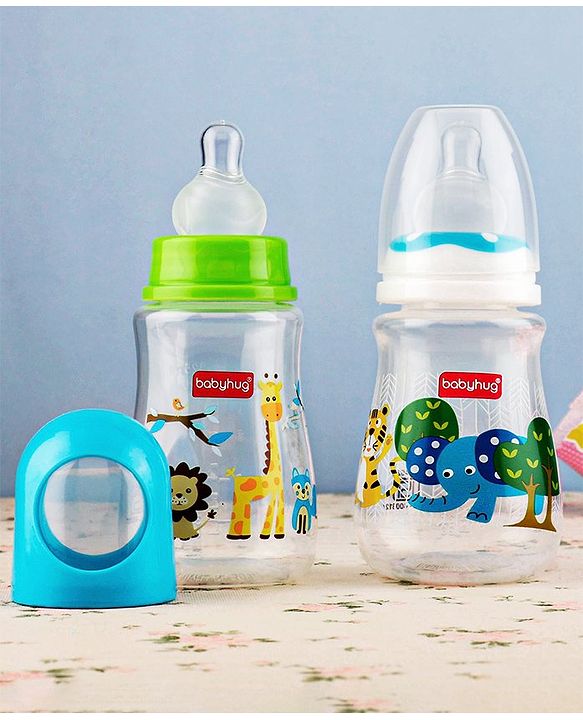 Babyhug Feeding Bottle Animal Print Blue And White Pack of 2 - 125 ml and 150 ml