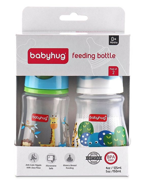 Babyhug Feeding Bottle Animal Print Blue And White Pack of 2 - 125 ml and 150 ml