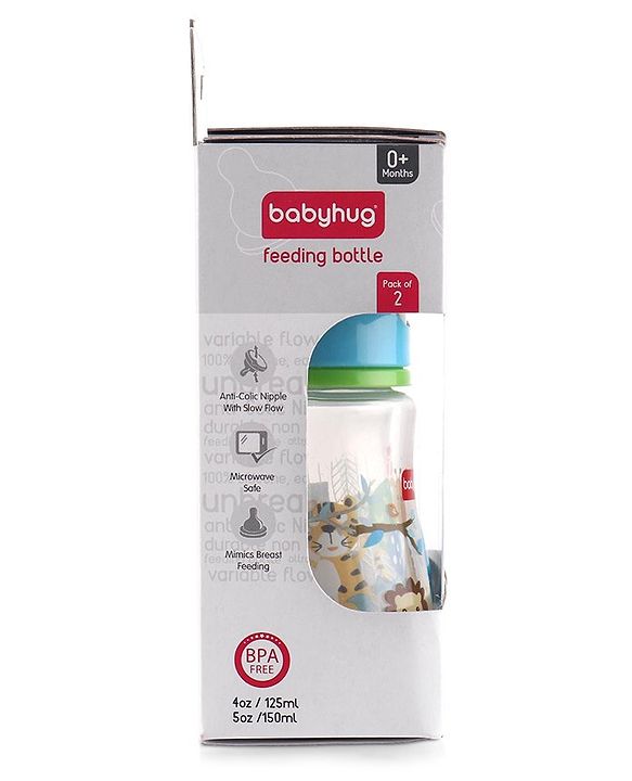 Babyhug Feeding Bottle Animal Print Blue And White Pack of 2 - 125 ml and 150 ml