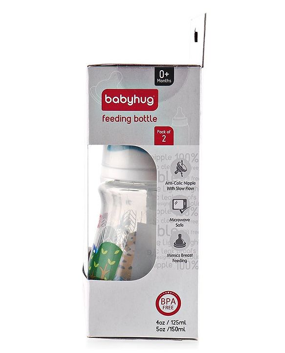 Babyhug Feeding Bottle Animal Print Blue And White Pack of 2 - 125 ml and 150 ml