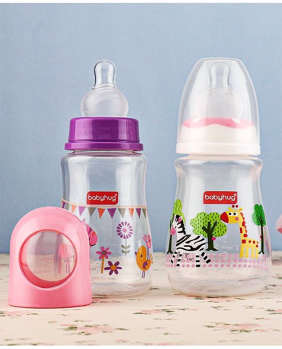 Babyhug Feeding Bottle Animal Print Pink & White Pack of 2 - 125 ml & 150 ml