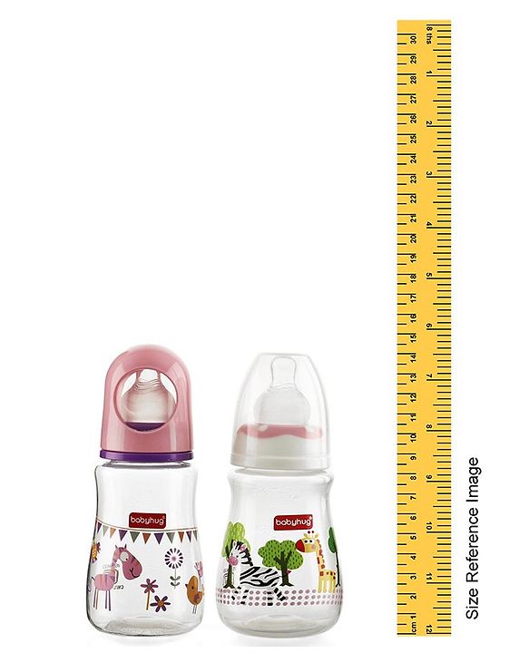 Babyhug Feeding Bottle Animal Print Pink & White Pack of 2 - 125 ml & 150 ml