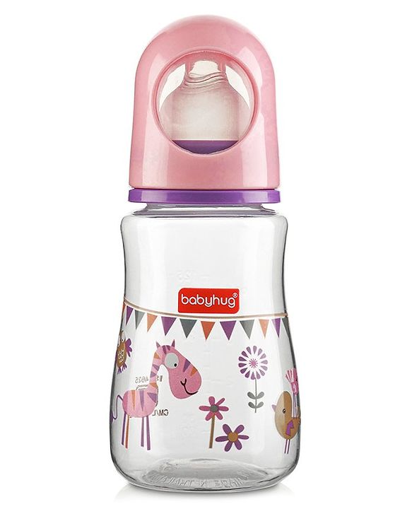Babyhug Feeding Bottle Animal Print Pink & White Pack of 2 - 125 ml & 150 ml