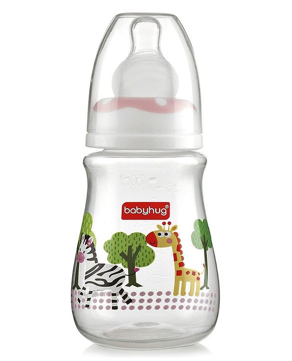 Babyhug Feeding Bottle Animal Print Pink & White Pack of 2 - 125 ml & 150 ml
