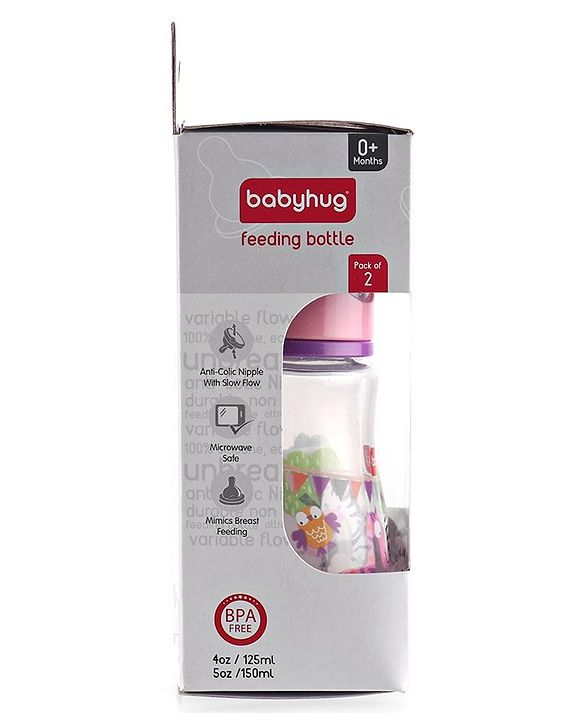 Babyhug Feeding Bottle Animal Print Pink & White Pack of 2 - 125 ml & 150 ml