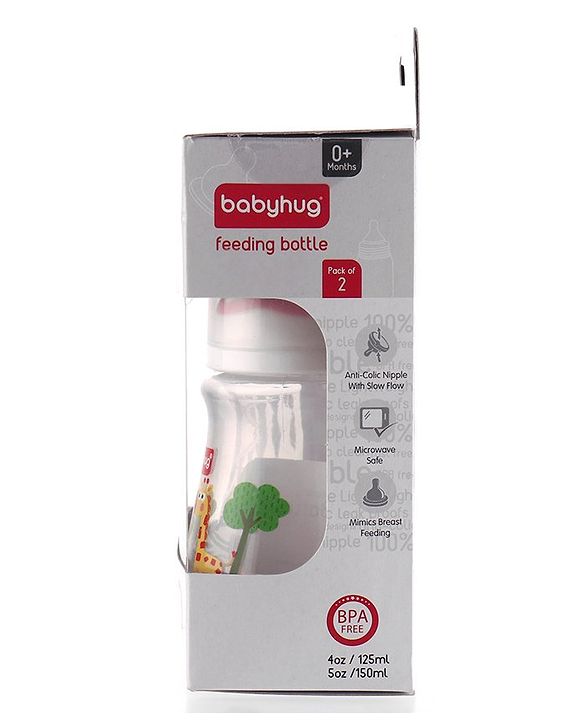 Babyhug Feeding Bottle Animal Print Pink & White Pack of 2 - 125 ml & 150 ml