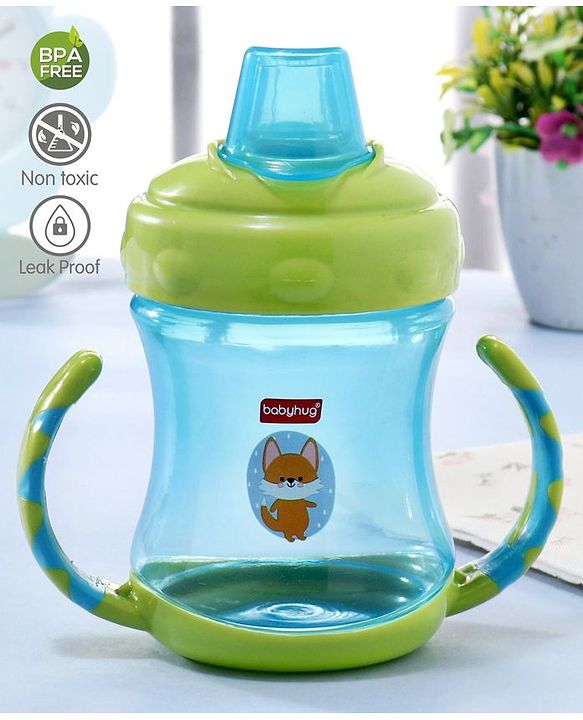 Babyhug 250 ml Spout Sipper Bottle with Twin Handles  Green | Leak-Resistant | BPA Free| Flip Open Cap | Silicone Spout | Weighted Straw | Ideal for Newborns & Toddlers