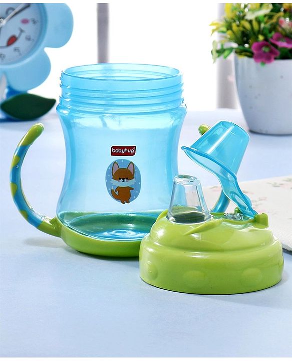 Babyhug 250 ml Spout Sipper Bottle with Twin Handles  Green | Leak-Resistant | BPA Free| Flip Open Cap | Silicone Spout | Weighted Straw | Ideal for Newborns & Toddlers