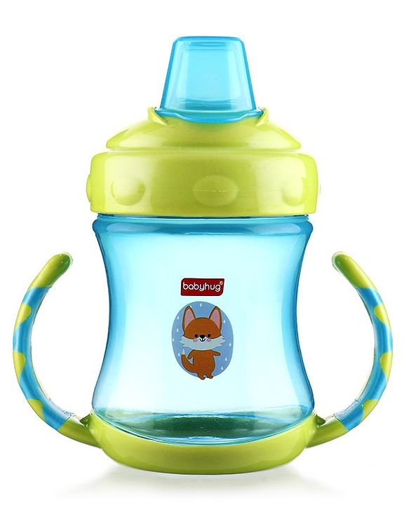 Babyhug 250 ml Spout Sipper Bottle with Twin Handles  Green | Leak-Resistant | BPA Free| Flip Open Cap | Silicone Spout | Weighted Straw | Ideal for Newborns & Toddlers