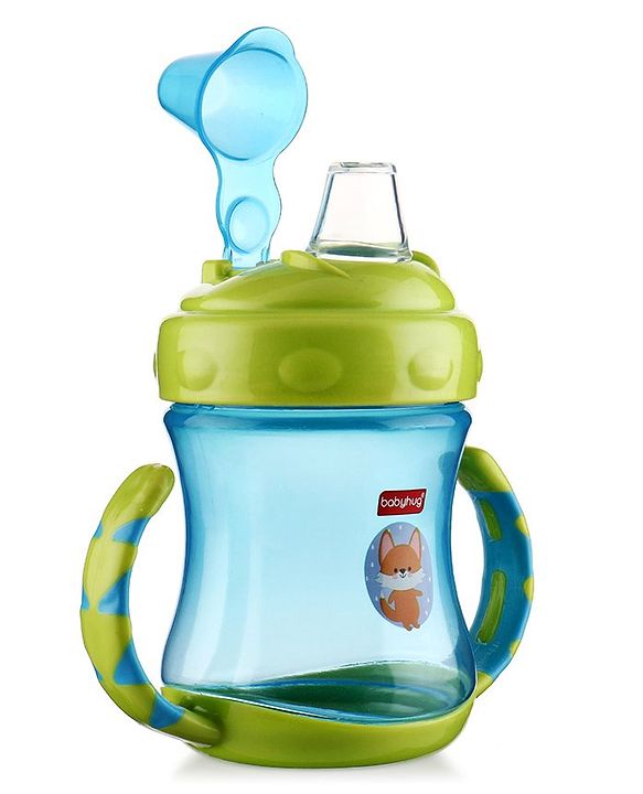 Babyhug 250 ml Spout Sipper Bottle with Twin Handles  Green | Leak-Resistant | BPA Free| Flip Open Cap | Silicone Spout | Weighted Straw | Ideal for Newborns & Toddlers