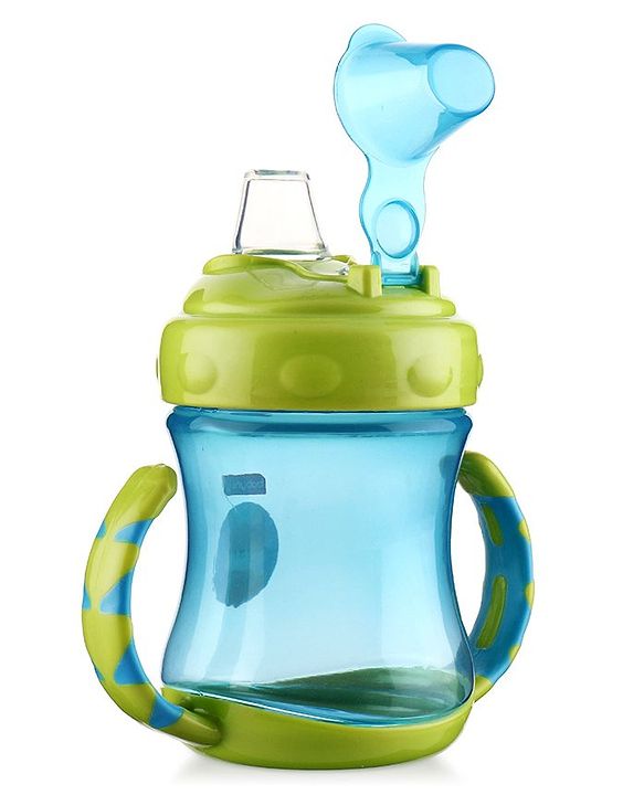 Babyhug 250 ml Spout Sipper Bottle with Twin Handles  Green | Leak-Resistant | BPA Free| Flip Open Cap | Silicone Spout | Weighted Straw | Ideal for Newborns & Toddlers