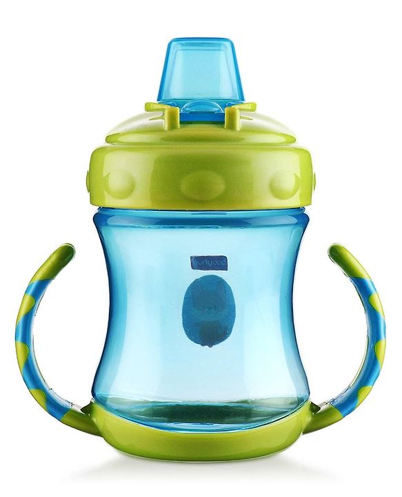 Babyhug 250 ml Spout Sipper Bottle with Twin Handles  Green | Leak-Resistant | BPA Free| Flip Open Cap | Silicone Spout | Weighted Straw | Ideal for Newborns & Toddlers