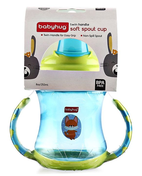 Babyhug 250 ml Spout Sipper Bottle with Twin Handles  Green | Leak-Resistant | BPA Free| Flip Open Cap | Silicone Spout | Weighted Straw | Ideal for Newborns & Toddlers