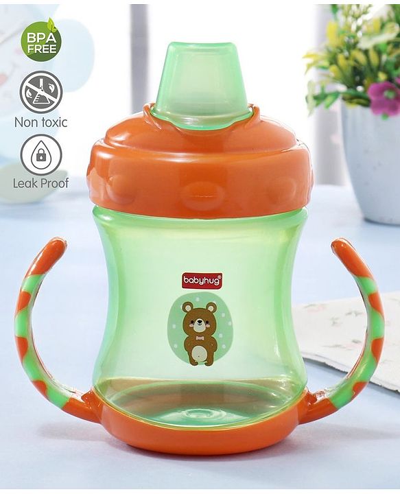 Babyhug 250 ml Spout Sipper Bottle with Twin Handles  Orange | Leak-Resistant | BPA Free| Flip Open Cap | Silicone Spout | Dishwasher Safe | Ideal for Newborns & Toddlers