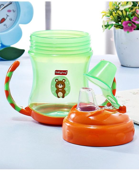 Babyhug 250 ml Spout Sipper Bottle with Twin Handles  Orange | Leak-Resistant | BPA Free| Flip Open Cap | Silicone Spout | Dishwasher Safe | Ideal for Newborns & Toddlers