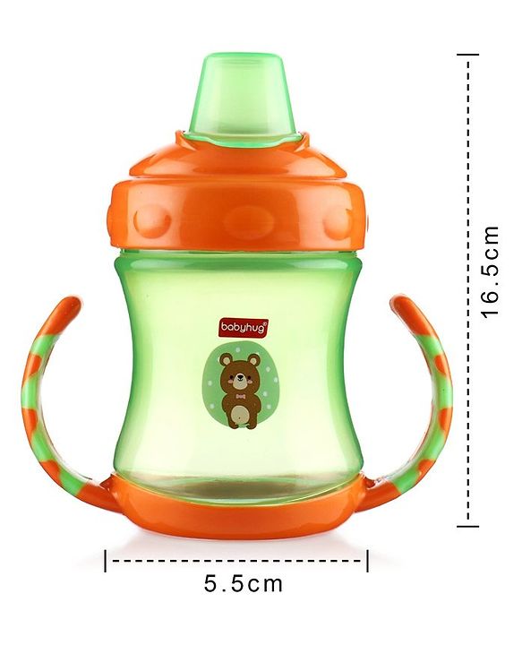 Babyhug 250 ml Spout Sipper Bottle with Twin Handles  Orange | Leak-Resistant | BPA Free| Flip Open Cap | Silicone Spout | Dishwasher Safe | Ideal for Newborns & Toddlers
