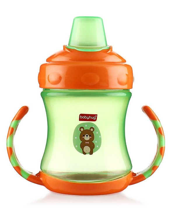 Babyhug 250 ml Spout Sipper Bottle with Twin Handles  Orange | Leak-Resistant | BPA Free| Flip Open Cap | Silicone Spout | Dishwasher Safe | Ideal for Newborns & Toddlers
