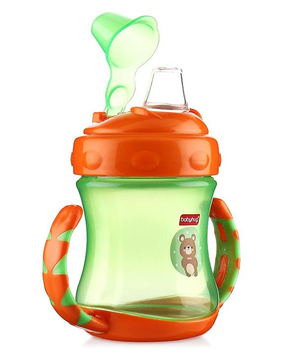 Babyhug 250 ml Spout Sipper Bottle with Twin Handles  Orange | Leak-Resistant | BPA Free| Flip Open Cap | Silicone Spout | Dishwasher Safe | Ideal for Newborns & Toddlers