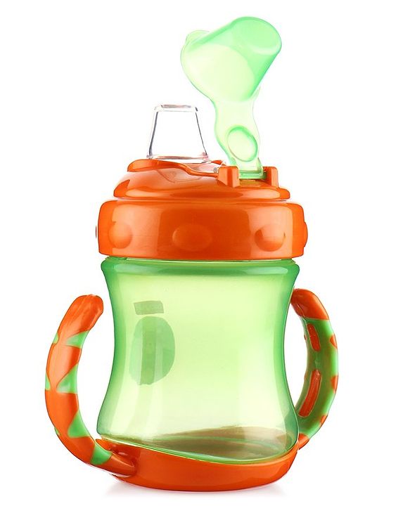 Babyhug 250 ml Spout Sipper Bottle with Twin Handles  Orange | Leak-Resistant | BPA Free| Flip Open Cap | Silicone Spout | Dishwasher Safe | Ideal for Newborns & Toddlers