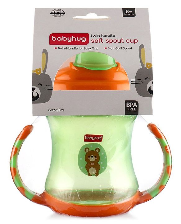 Babyhug 250 ml Spout Sipper Bottle with Twin Handles  Orange | Leak-Resistant | BPA Free| Flip Open Cap | Silicone Spout | Dishwasher Safe | Ideal for Newborns & Toddlers