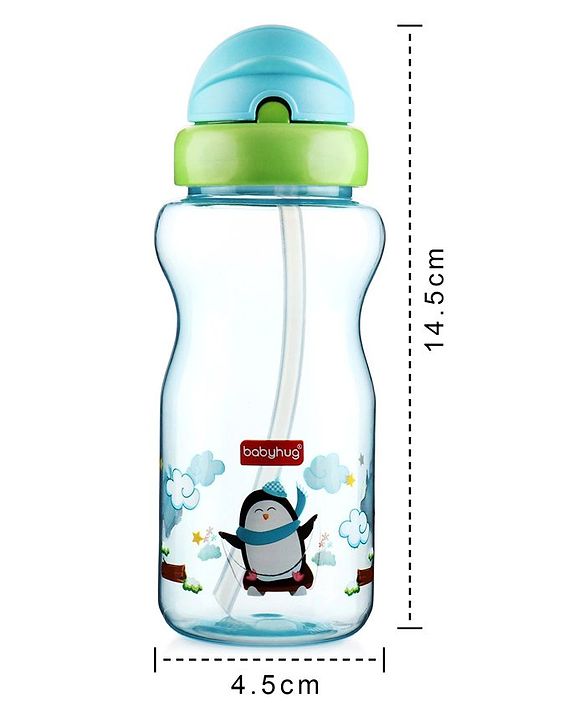 Babyhug Straw Sipper Bottle with Penguin Print - 300 ml, Blue | BPA Free | Leak-Resistant | Flip Open Lid | EN Certified | Dishwasher Safe | Ideal for Newborns & Toddlers