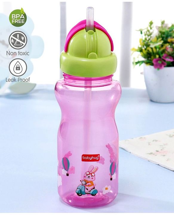 Babyhug Straw Sipper Bottle with Penguin Print - 300 ml, Blue | BPA Free | Leak-Resistant | Flip Open Lid | EN Certified | Dishwasher Safe | Ideal for Newborns & Toddlers