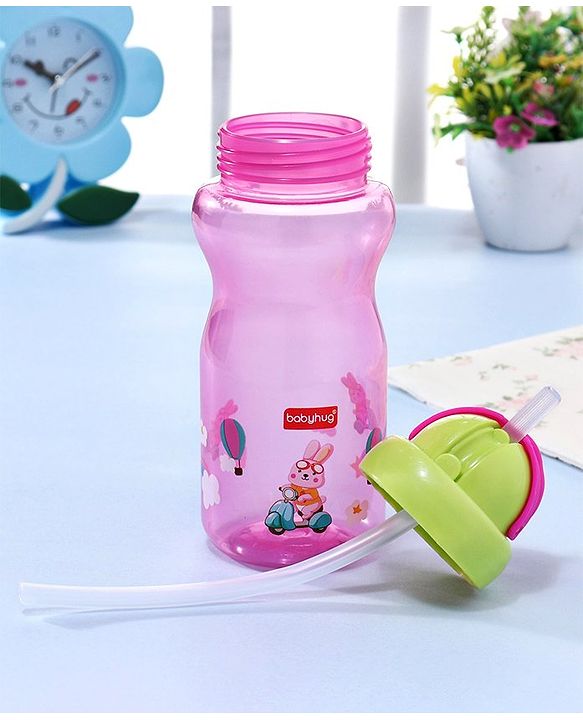 Babyhug Straw Sipper Bottle with Penguin Print - 300 ml, Blue | BPA Free | Leak-Resistant | Flip Open Lid | EN Certified | Dishwasher Safe | Ideal for Newborns & Toddlers