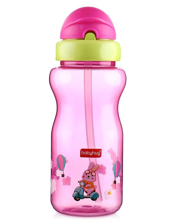 Babyhug Straw Sipper Bottle with Penguin Print - 300 ml, Blue | BPA Free | Leak-Resistant | Flip Open Lid | EN Certified | Dishwasher Safe | Ideal for Newborns & Toddlers