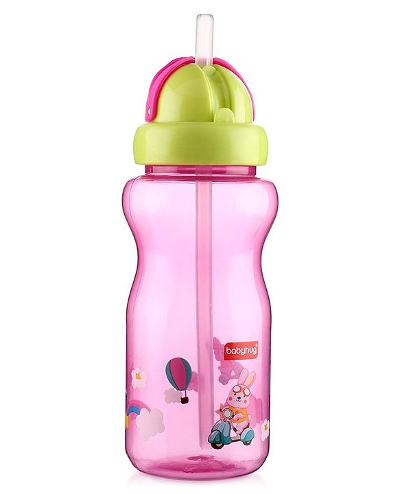 Babyhug Straw Sipper Bottle with Penguin Print - 300 ml, Blue | BPA Free | Leak-Resistant | Flip Open Lid | EN Certified | Dishwasher Safe | Ideal for Newborns & Toddlers