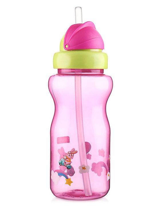 Babyhug Straw Sipper Bottle with Penguin Print - 300 ml, Blue | BPA Free | Leak-Resistant | Flip Open Lid | EN Certified | Dishwasher Safe | Ideal for Newborns & Toddlers