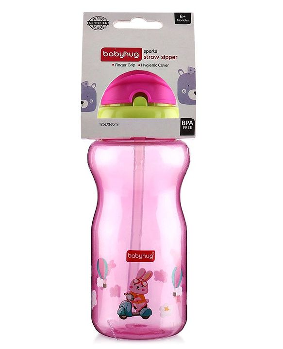 Babyhug Straw Sipper Bottle with Penguin Print - 300 ml, Blue | BPA Free | Leak-Resistant | Flip Open Lid | EN Certified | Dishwasher Safe | Ideal for Newborns & Toddlers