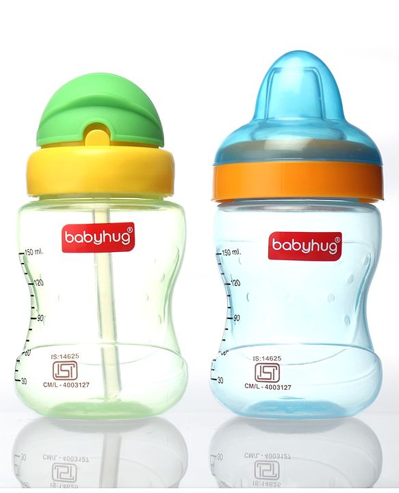 Babyhug Spout and Straw Sipper Set of 2 Green Blue - 180 ml Each