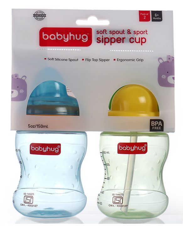 Babyhug Spout and Straw Sipper Set of 2 Green Blue - 180 ml Each