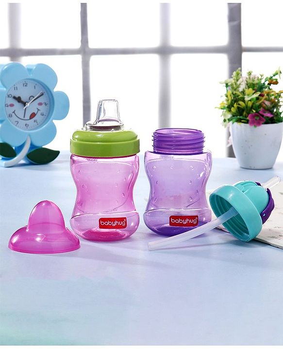 Babyhug Spout and Straw Sipper Set of 2 Pink Purple - 180 ml Each (Colour May Vary)