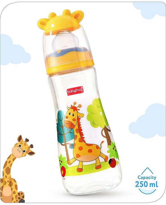 Babyhug Anti Colic Feeding Bottle Giraffe Shape Yellow - 250 ml