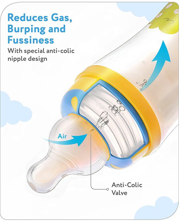 Babyhug Anti Colic Feeding Bottle Giraffe Shape Yellow - 250 ml