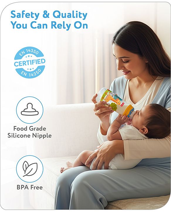 Babyhug Anti Colic Feeding Bottle Giraffe Shape Yellow - 250 ml