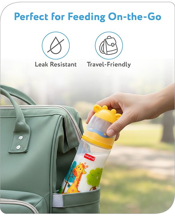 Babyhug Anti Colic Feeding Bottle Giraffe Shape Yellow - 250 ml