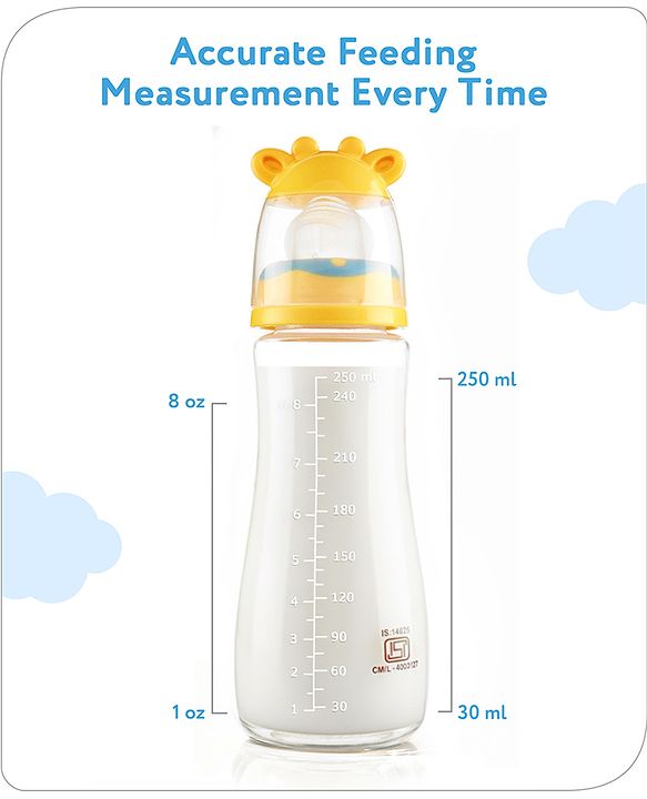 Babyhug Anti Colic Feeding Bottle Giraffe Shape Yellow - 250 ml