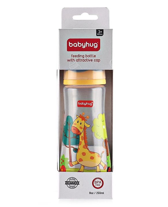 Babyhug Anti Colic Feeding Bottle Giraffe Shape Yellow - 250 ml
