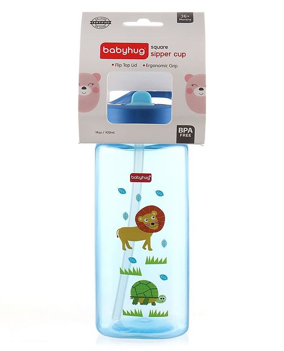 Babyhug Lion Print Toddler Square Spout Sipper Blue - 420 ml