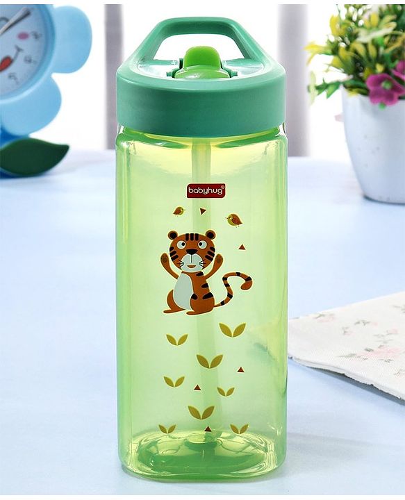 Babyhug Toddler Sipper with Square Spout & Lion Print  420 ml, Green | BPA Free | Easy Grip |Leak-Resistant |