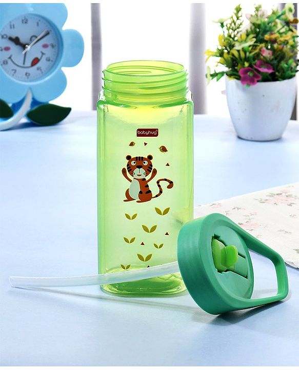Babyhug Toddler Sipper with Square Spout & Lion Print  420 ml, Green | BPA Free | Easy Grip |Leak-Resistant |
