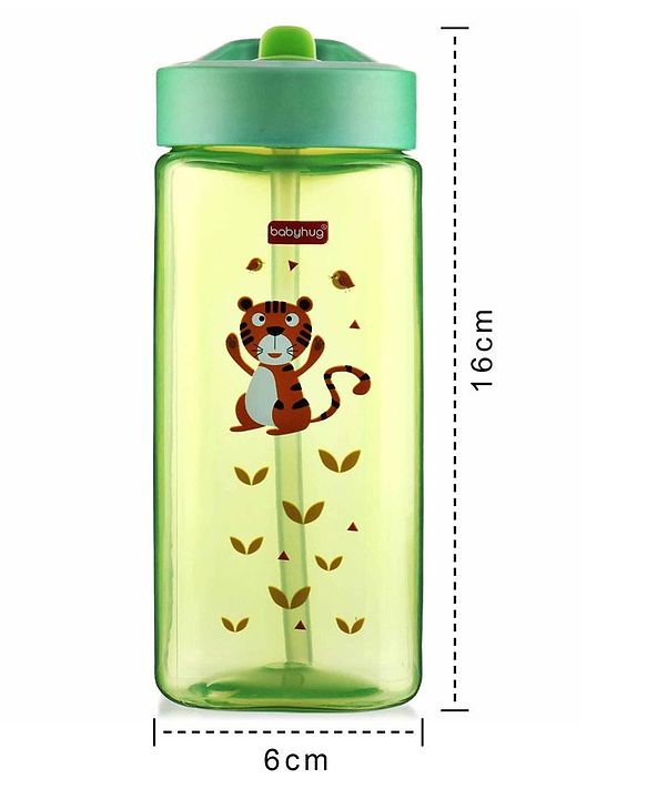 Babyhug Toddler Sipper with Square Spout & Lion Print  420 ml, Green | BPA Free | Easy Grip |Leak-Resistant |