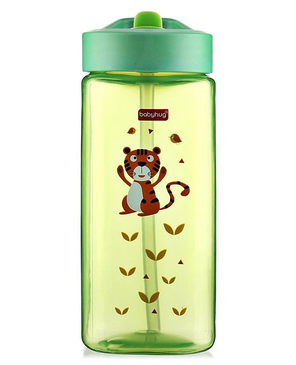 Babyhug Toddler Sipper with Square Spout & Lion Print  420 ml, Green | BPA Free | Easy Grip |Leak-Resistant |
