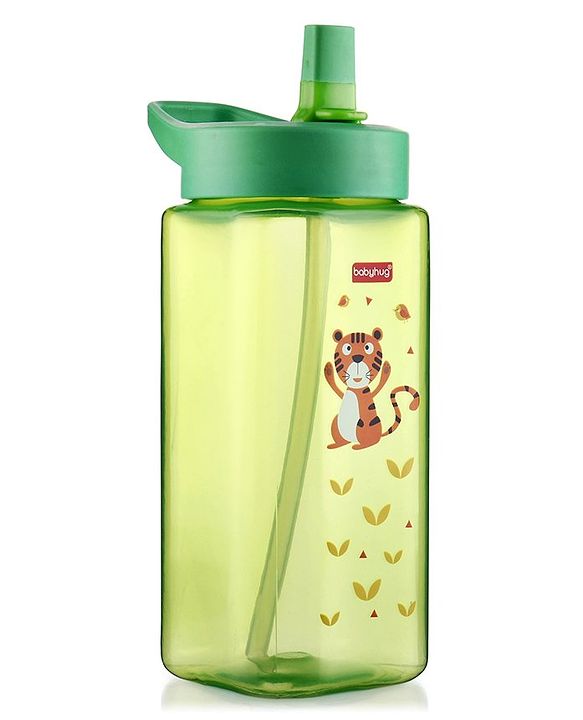 Babyhug Toddler Sipper with Square Spout & Lion Print  420 ml, Green | BPA Free | Easy Grip |Leak-Resistant |