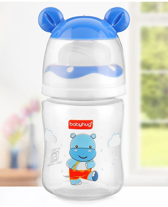 Babyhug Anti Colic Feeding Bottle Hippo Shape Blue - 125 ml