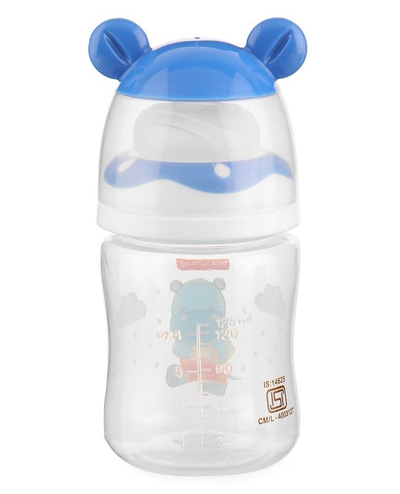 Babyhug Anti Colic Feeding Bottle Hippo Shape Blue - 125 ml