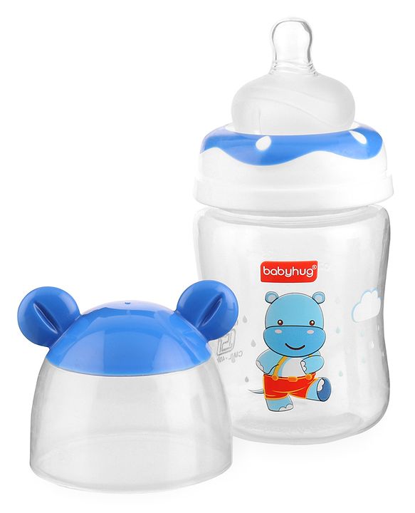 Babyhug Anti Colic Feeding Bottle Hippo Shape Blue - 125 ml