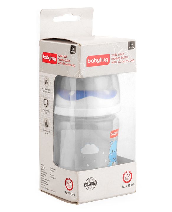 Babyhug Anti Colic Feeding Bottle Hippo Shape Blue - 125 ml